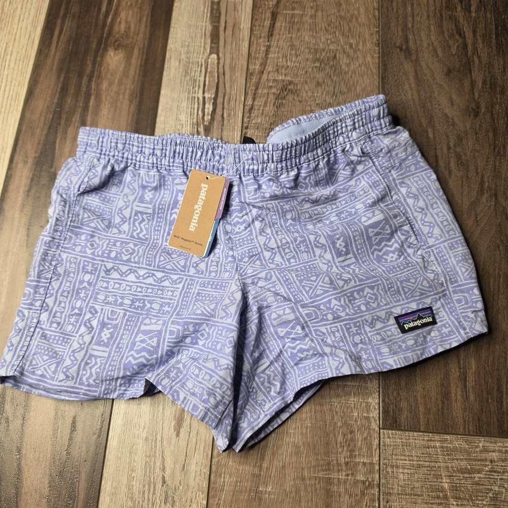 Patagonia Baggies Shorts Girls L Purple Nylon Geometric Print NWT 67066 Summer